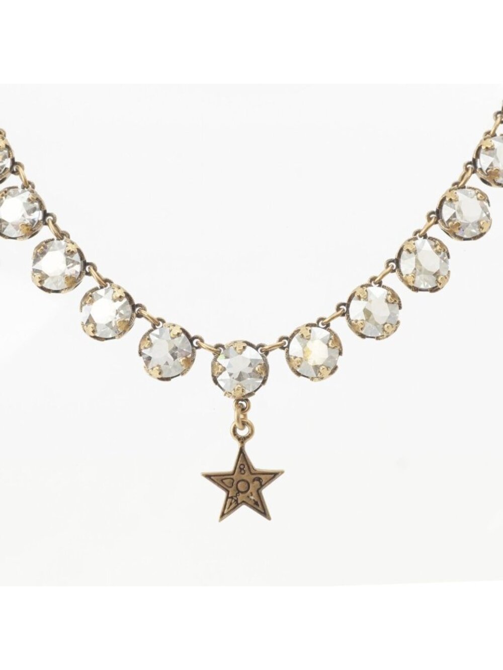 Dior Galliano Era Star Crystal CD Charm Necklace Costume Antique Gold